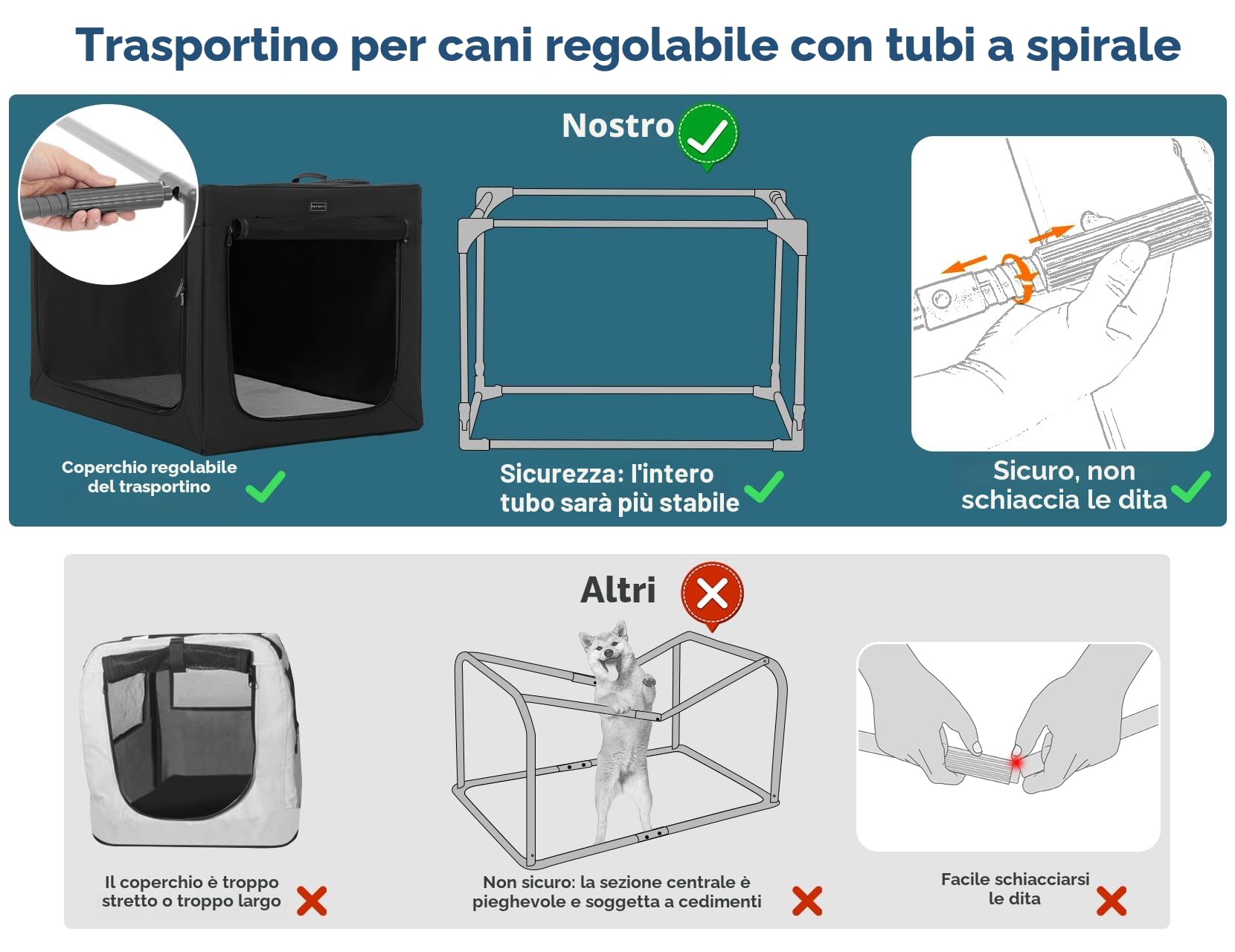 Petsfit Kennel Cane grande, Trasportino per Cane design strutturale regolabile, Cuccia per cani pieghevole, con tappetino spesso per interno e esterno,Nero,XL
