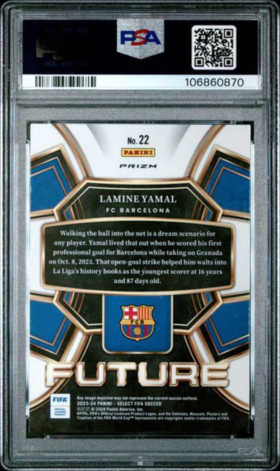 Graded 2023 Select FIFA Future Prizm Lamine Yamal #22 Rookie RC Soccer Card PSA 9 Mint