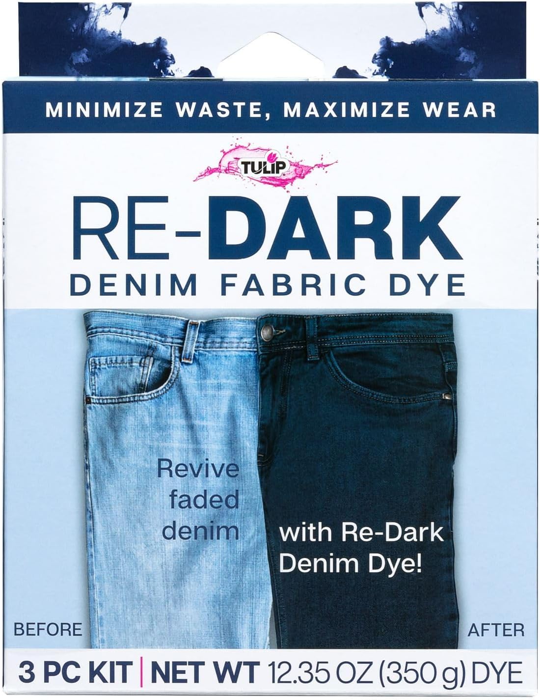 Tulip Re-Black Fabric Dye Kit, Easy Process to Revive Faded Fabrics, Sustainable Fashion, Upcycled Fashion, 3 pc