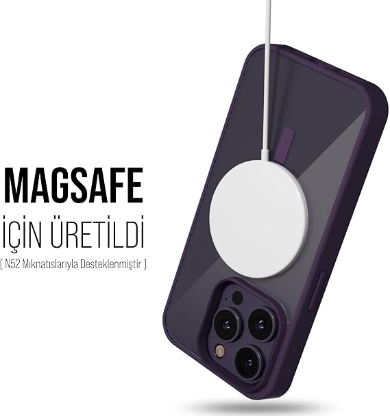 Babilden iPhone 11 Pro Max İçin Kılıf Kamera Korumalı Magsafe İle Uyumlu Kablosuz Şarj Özellikli Şeffaf Renkli Telefon Kılıfı (Mor)