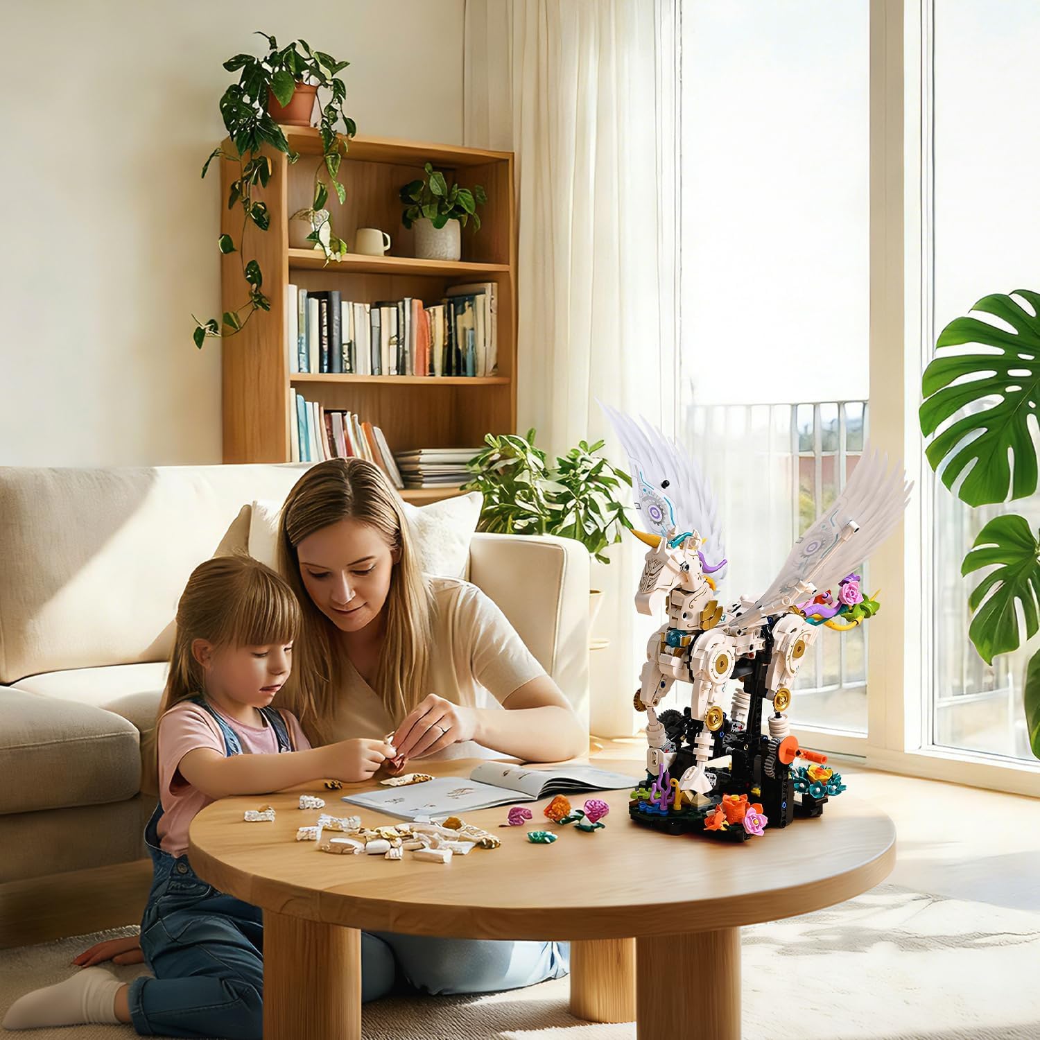 Magical Unicorn Building Blocks Set with Crank‑Handle Motion, Poseable Legs & Wings, Flower Base, Creative STEM Construction Toy for Girls 8-12, Kids & Teens, Unicorn Sets Compatible