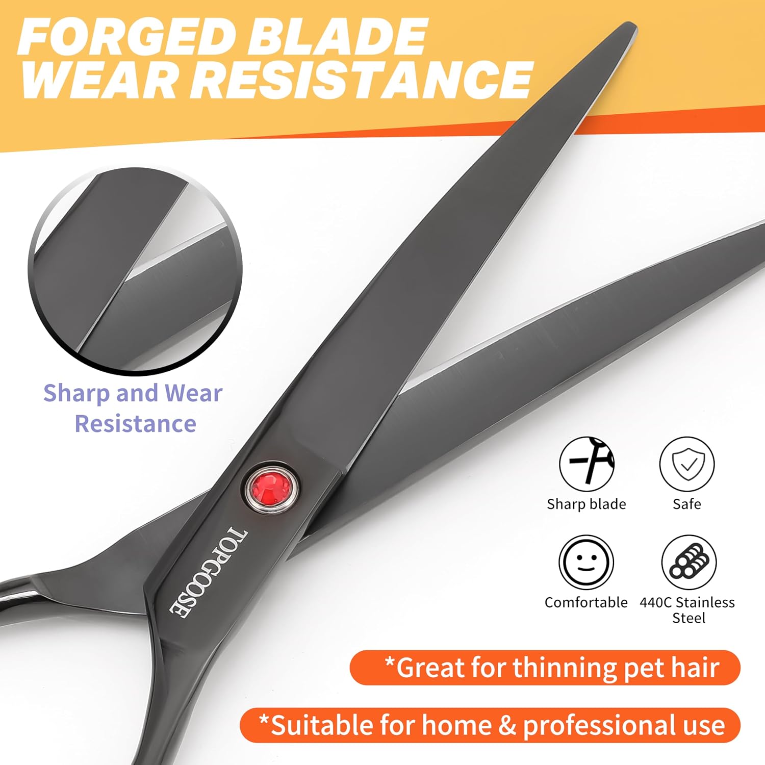 7.5" Dog Grooming Scissor - Professional Down-curved Shear with Ergonomic Handle Japanese Stainless Steel Hair Scissor for Dogs, Cats and Other Pets, Sharp (Curved,Black)