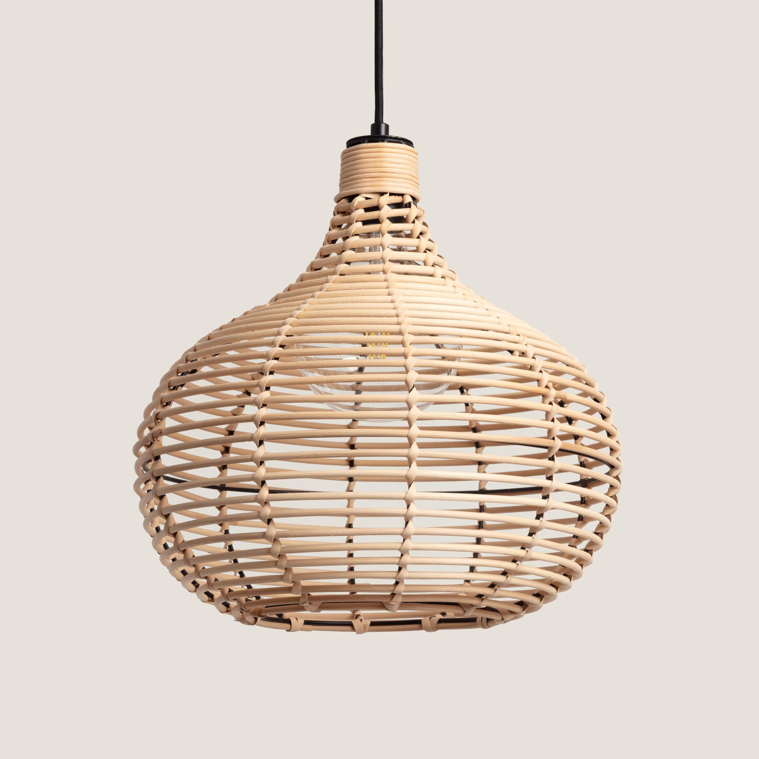 LEDKIA LIGHTING - Lámpara Colgante Ratán Yantai | Diseño Boho-Chic | Compatible con Bombillas LED E27 | Ideal para Salón; Dormitorio; Cocina | Natural