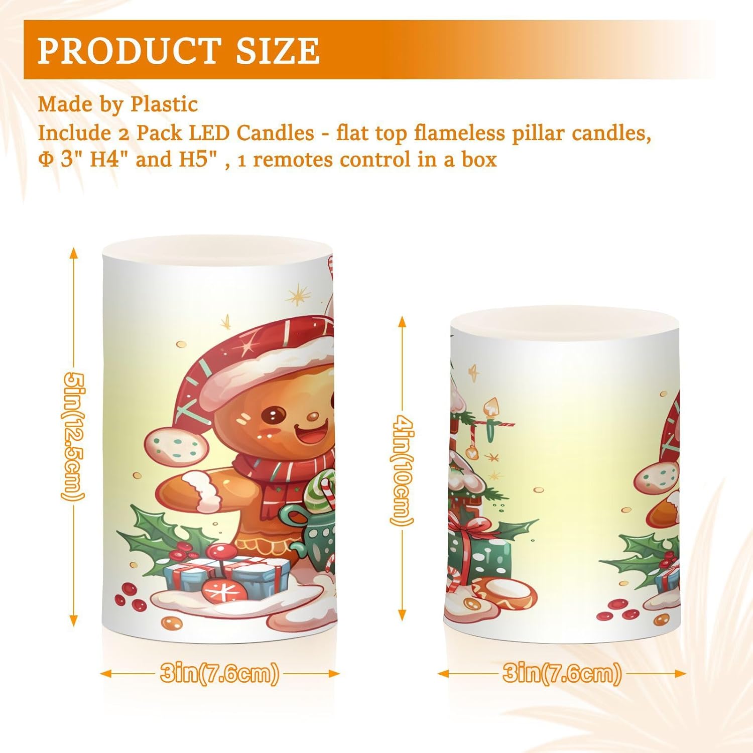 ALAZA Christmas Gingerbread Cookie House Flickering Flameless Candles Battery Operated with Remote Timer,Tea Light Candles LED Pillar Votive Candles Set of 2 for Outdoor Indoor Decorations