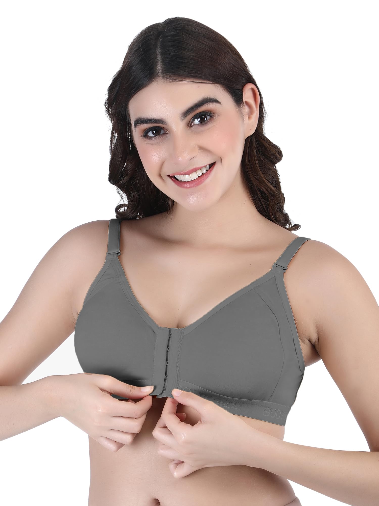 BODYSIZE Cotton Front Open Sports Bra for Women Daily Use | Non-Wired Sweat Absorbent Seamless Bra | Full Coverage Regular Wear Comfortable and Convenient with Back Support Suitable for Gym, Yoga