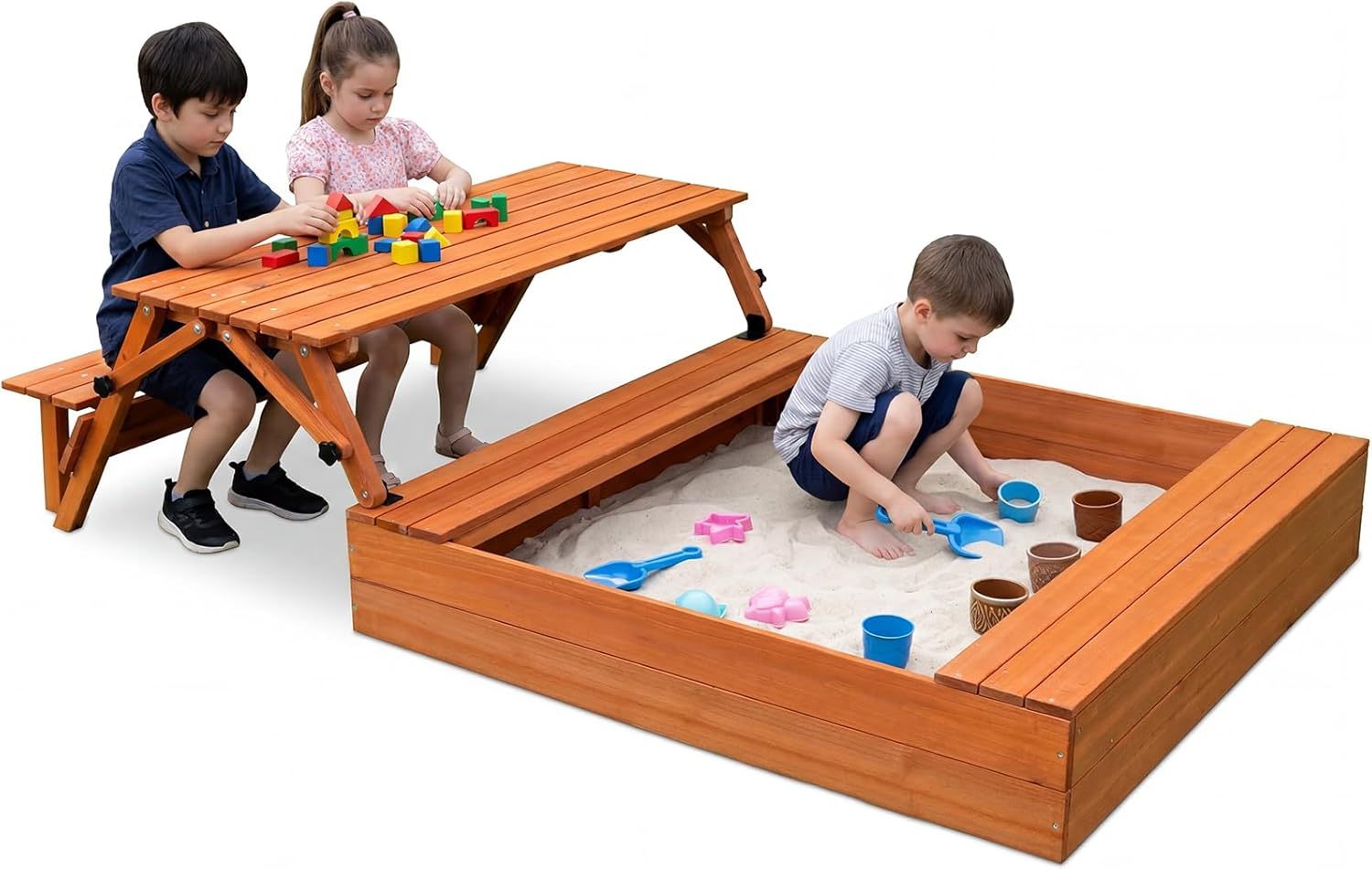Wooden Sandbox with Lid Sandpit with Cover Kids Sandbox with Foldable Picnic Table, Playground Sets for backyards Bottom Liner