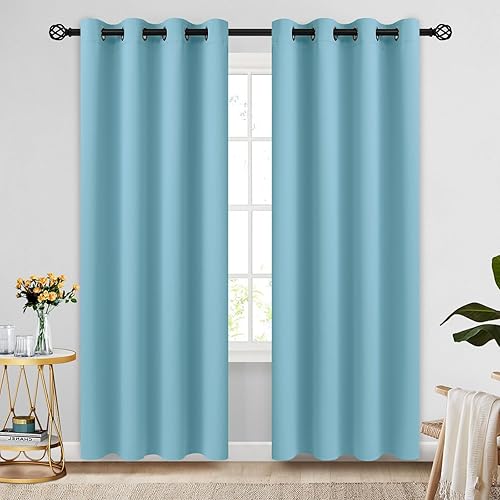 Miniatura 119 de COSVIYA Cortinas 100% opacas para dormitorio con forro negro, bloqueo de luz completa, aislamiento térmico y ojales, tratamiento de ventana de 54