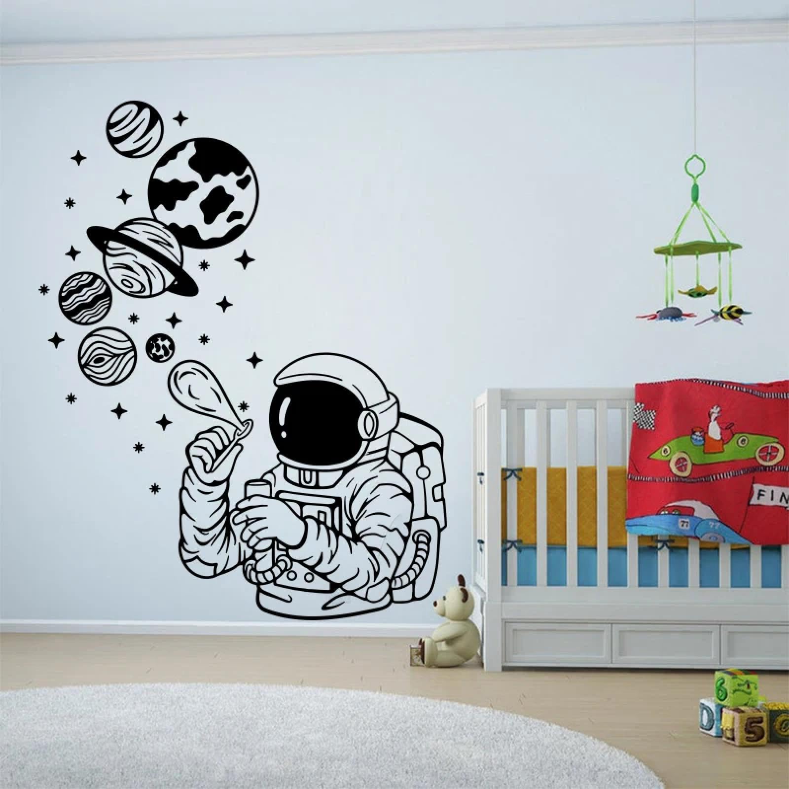 WEIMEIJIE Cartoon Astronaut Balloon wall Stickers, playroom Plant Astronaut wall Stickers, Children's Room Vinyl Decals
