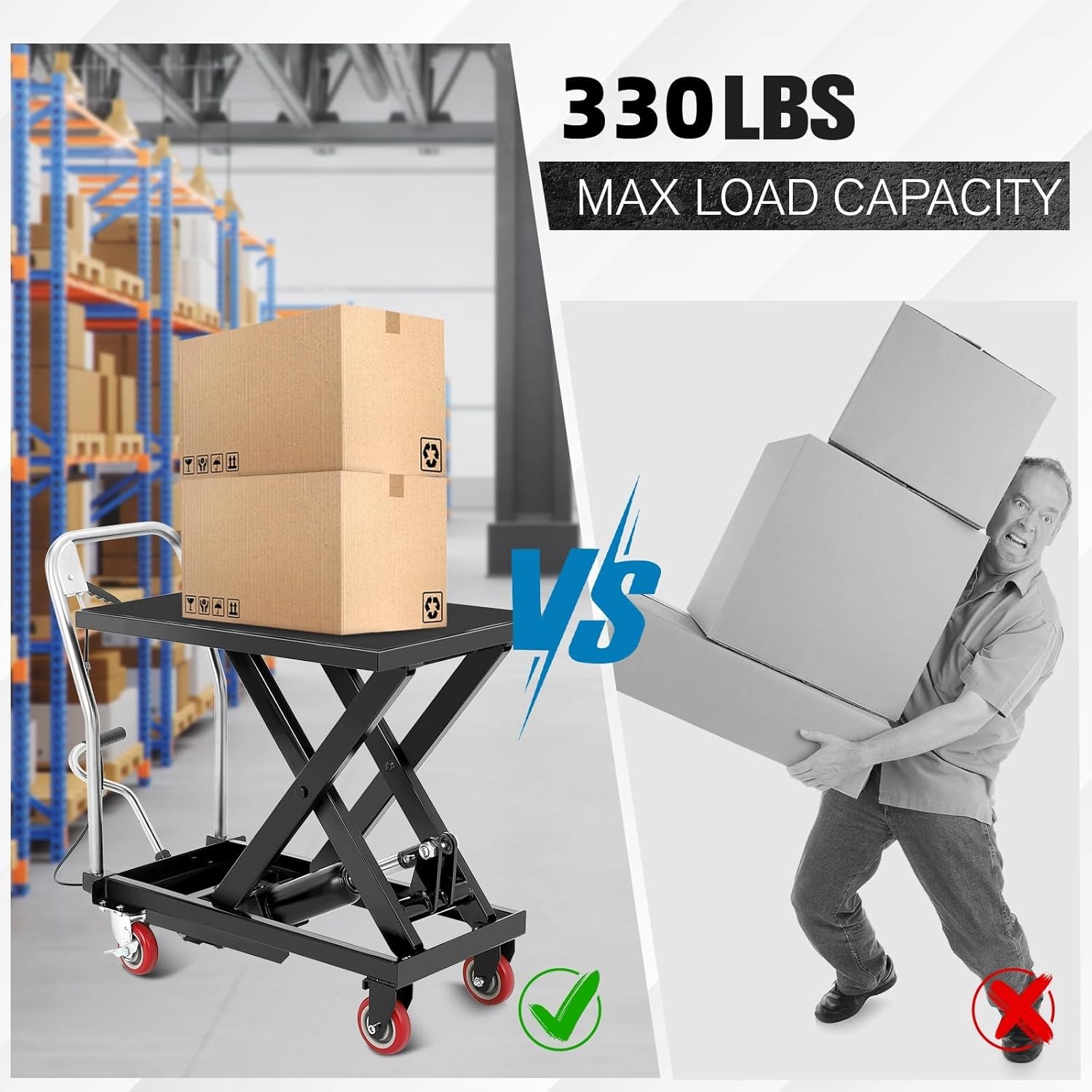 hydraulic lift table cart, 330lbs capacity 28.5 in lifting height hydraulic table cart, single scissor lift with non-slip pad for material handling and transportation, black black 330lbs | 28.5" lift height-black