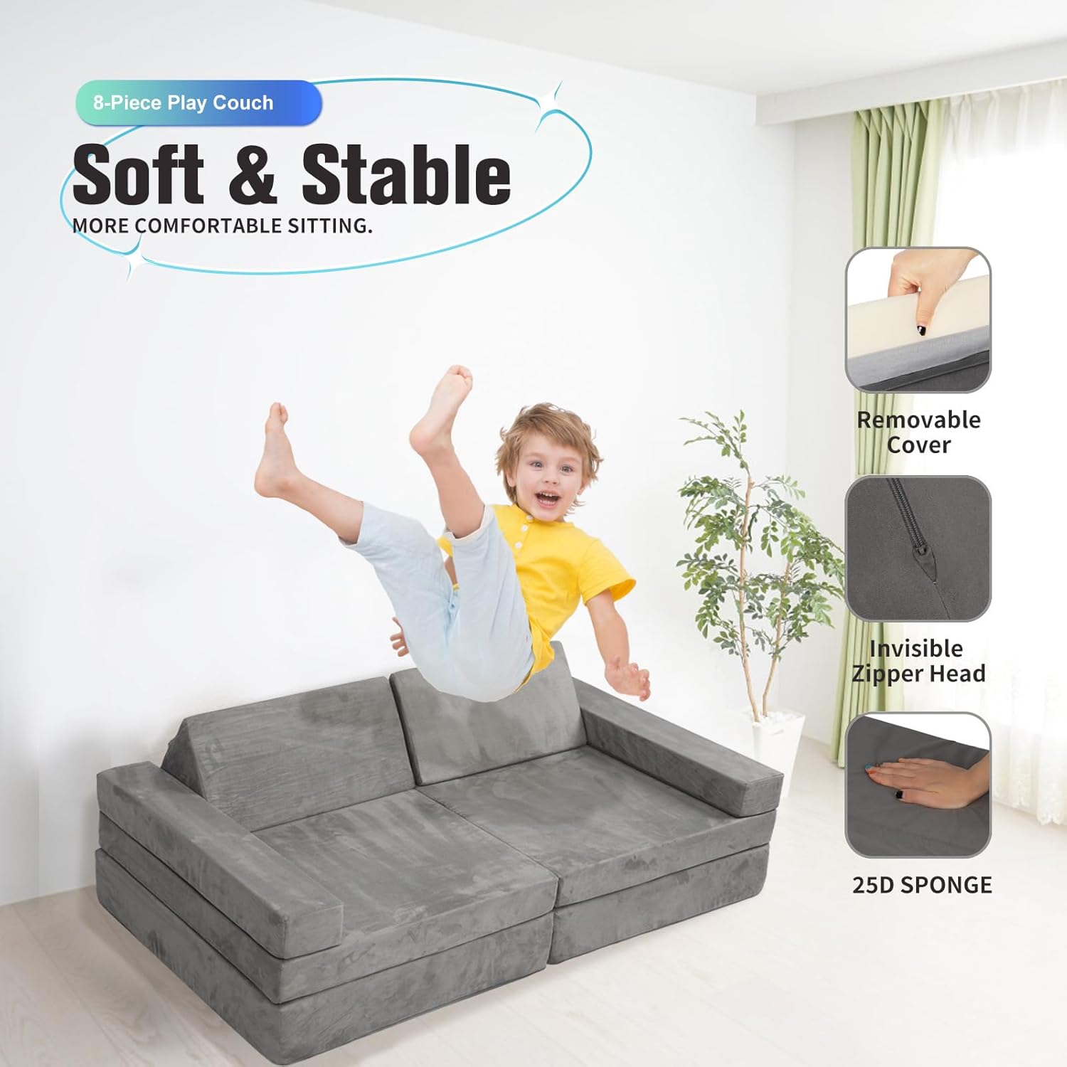 OOOK 8 pcs Modular Kids Play Couch,Toddler Couch Sofa for Bedroom and Playroom Furniture,Imaginative Furniture Play Set for Creative Kids