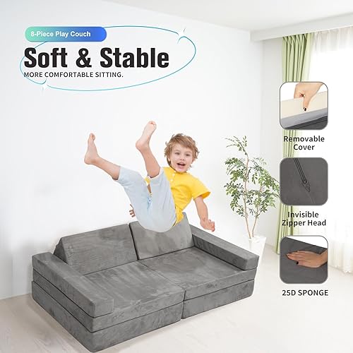 Miniatura 6 de Sofá modular de 8 piezas para niños, sofá infantil para dormitorio y sala de juegos, juego de muebles imaginativos para niños creativos
