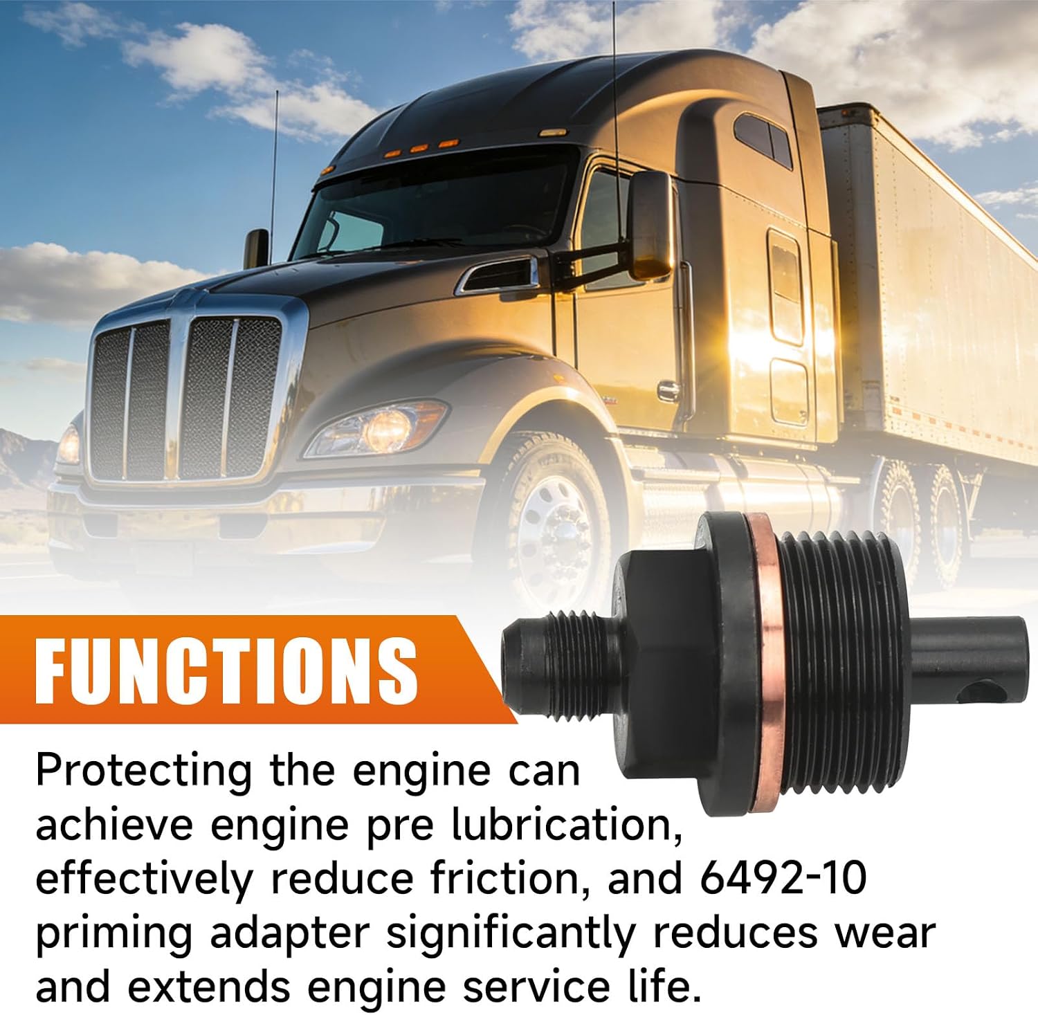 6492-10 Oil Priming Adapter Fit for Detroit Diesel DD13 DD15 Engines Tool Replacement Part, M33×2.0 Thread
