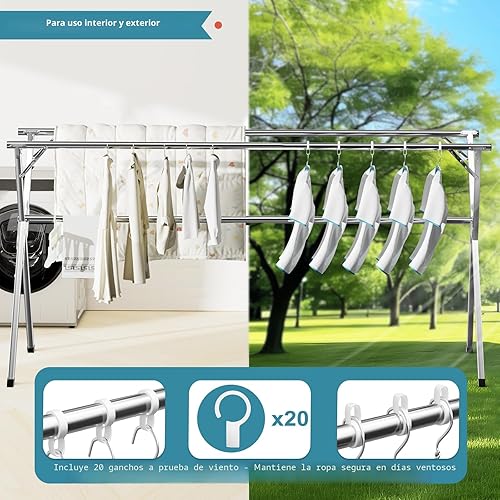 Miniatura 4 de JAUREE Estante de secado de ropa de 79 pulgadas, estante de secado plegable para interiores y exteriores, estante de lavandería de acero inoxidable