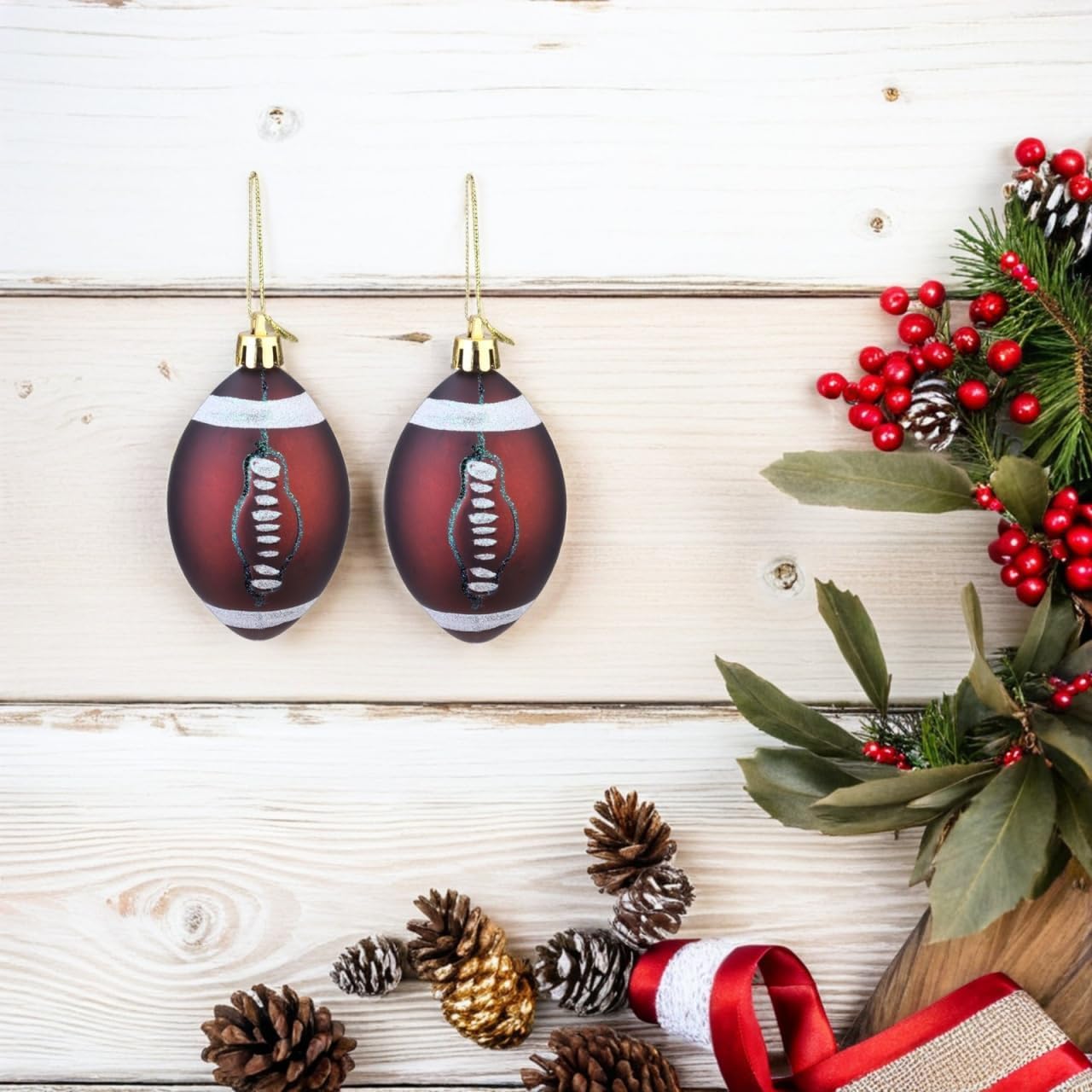 DECHOUS 12Pcs Christmas Sport Ball Ornaments: Plastic Rugby Theme Xmas Tree Hanging Decorations Football Ornament for Holiday Party Sports Theme - Image 3