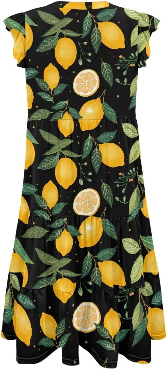 INSTANTARTS Women's Summer V-Neck Dresses A-Line Patchwork Short Sleeve Dress with Pocket Waist-Defining Beach Sundress