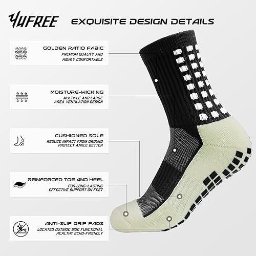 Miniatura 2 de Yufree Calcetines de fútbol para hombre, antideslizantes, almohadillas de agarre antideslizantes para fútbol, baloncesto, deportes, 4 pares