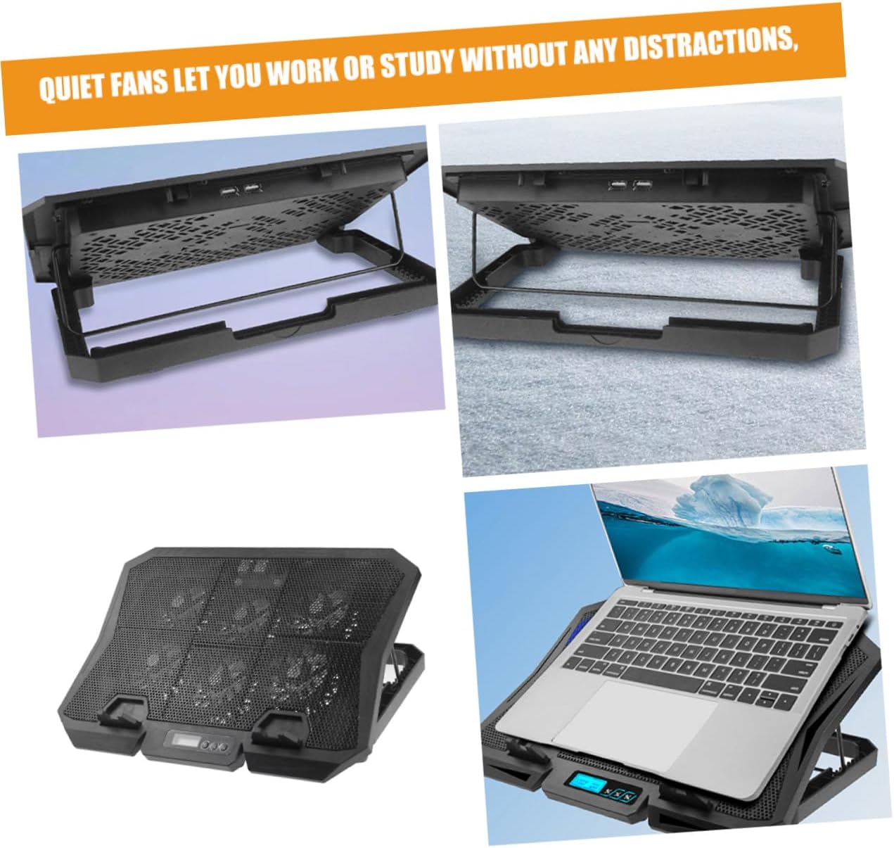 NUOBESTY Laptop Cooling Pad 15.6 Inch Silent Fan Cooling Stand Adjustable Speed with Blue Light for Notebook PC Cooler Suitable for Gaming and Office Use