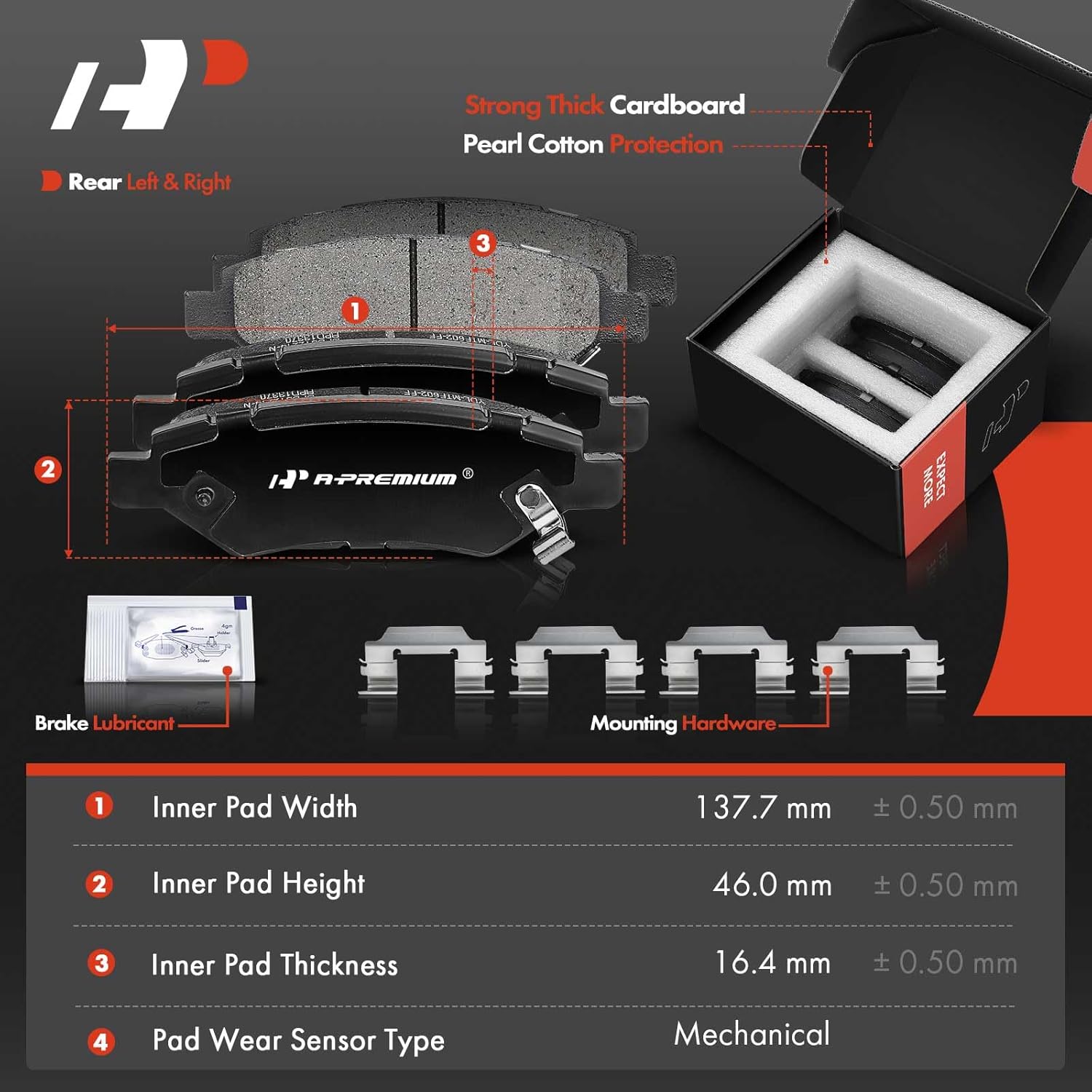 A-Premium 12.4 inch (315mm) Rear Vented Disc Brake Rotors + Ceramic Pads kit Compatible with Select Cadillac and Saab Models - SRX 2010-2015, 9-4X 2011, 6-PC Set