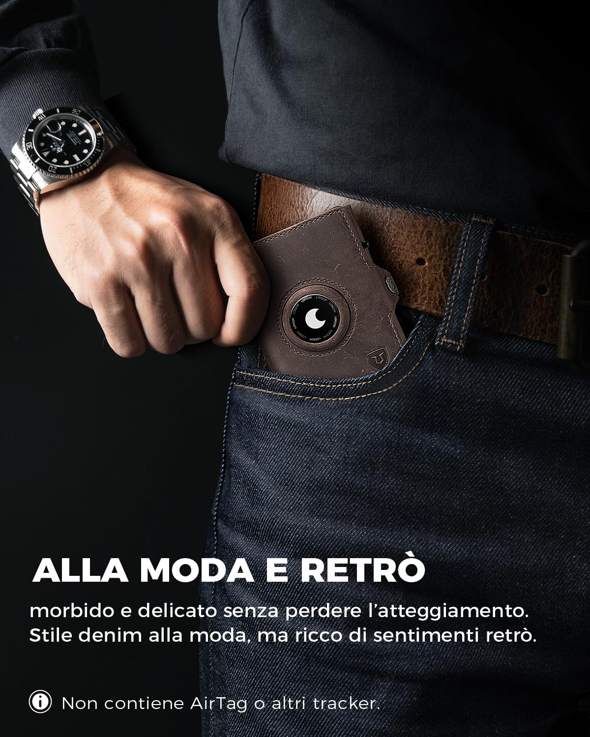 LORZOR® Portafoglio Airtag, Portacarte Uomo di Pelle Vera, Portafoglio Uomo Slim con Porta Carte di Credito e Portamonete, Portacarte Airtag con blocco RFID, per 10 Carte, Moderne (Marrone scuro)