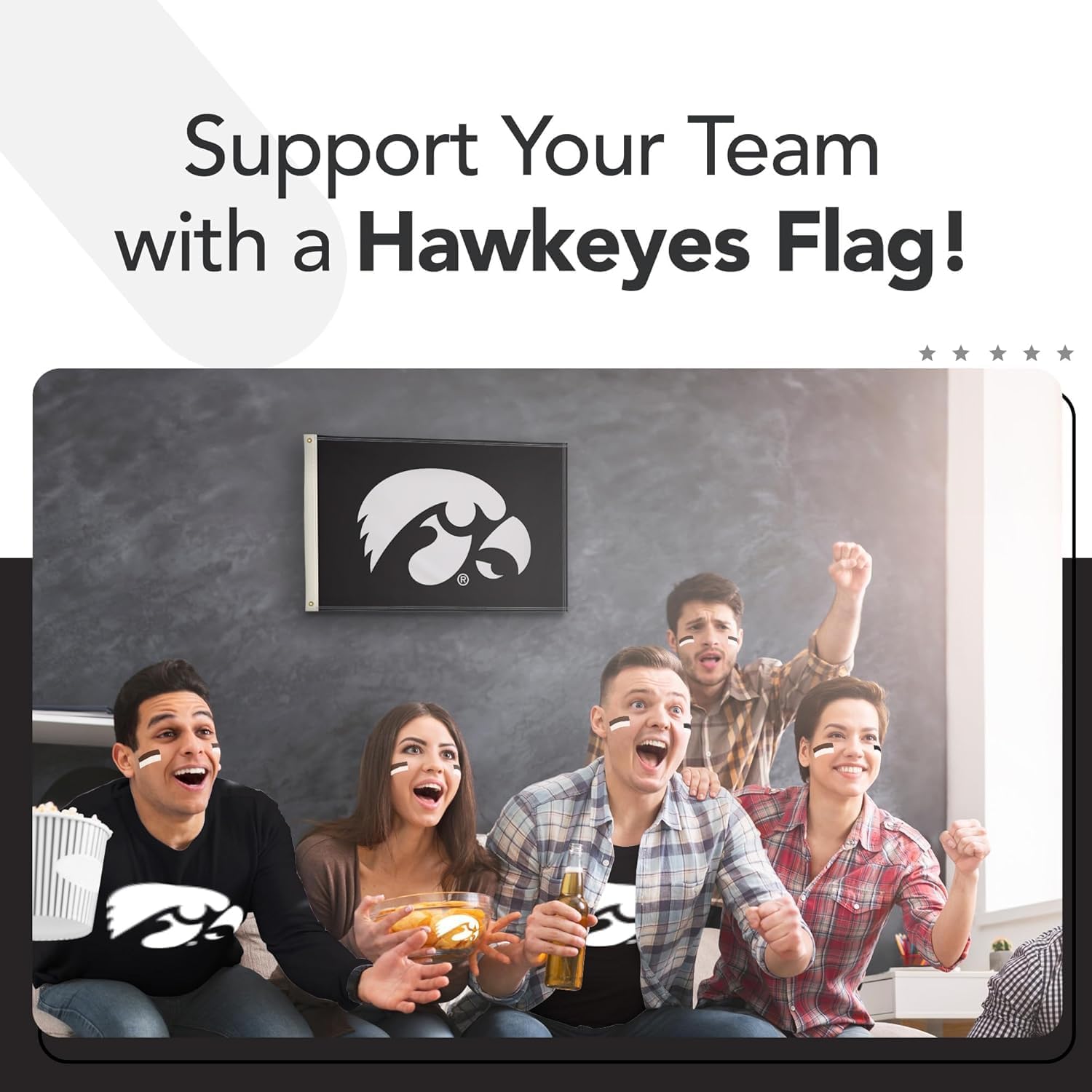 Iowa Hawkeyes College Sports Printed Flag - NCAA Licensed - Nylon - School Banner (Black, White) (2' x 3') - Image 4