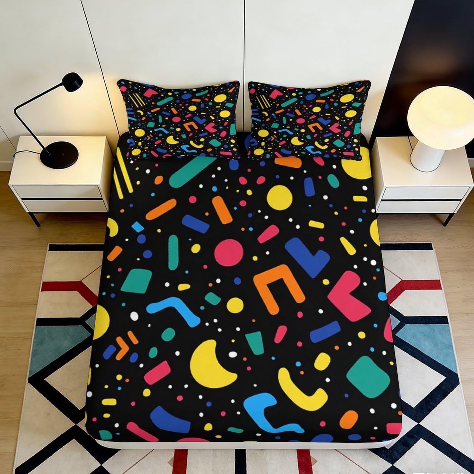 Dhbaneiok Style-8 3D Printed Geometric Colorful Fitted Sheet Microfiber Soft Artistic Abstract Mattress Cover For Bedroom Dorm Decor Protection 90X200x25cm
