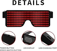 Vista 11 de Gafas LED dinámicas que brillan con luz LED recargable por USB, con luz intermitente de neón, 11 patrones, gafas luminosas