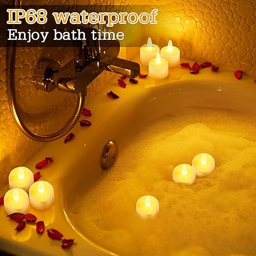 Vista 5 de Velas de té recargables con temporizador remoto, velas parpadeantes sin llama de 100 horas con base de carga impermeables para votivo, centro