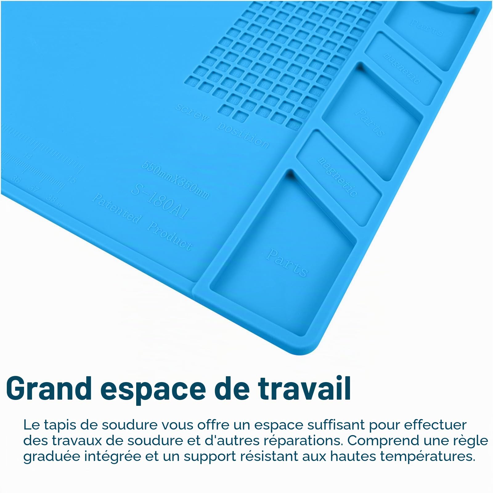MMOBIEL Tapis de réparation et de soudure en silicone - 55 x 35 cm - Tapis en silicone résistant à la chaleur jusqu'à 500 °C - Tapis d'établi pour travaux de soudure, réparation de téléphones