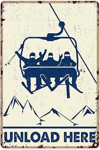 Letreros de esquí vintage retro divertidos para descargar aquí, póster vertical para dormitorio, cartel de metal de 16 x 12 pulgadas