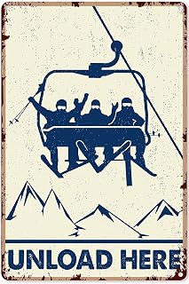 Eeypy Ski Art Wall Decor Retro Skiing Funny Unload Here Vertical Poster,Ski Decorations For Party Metal Sign 12x8 inch, 12 x 8 in