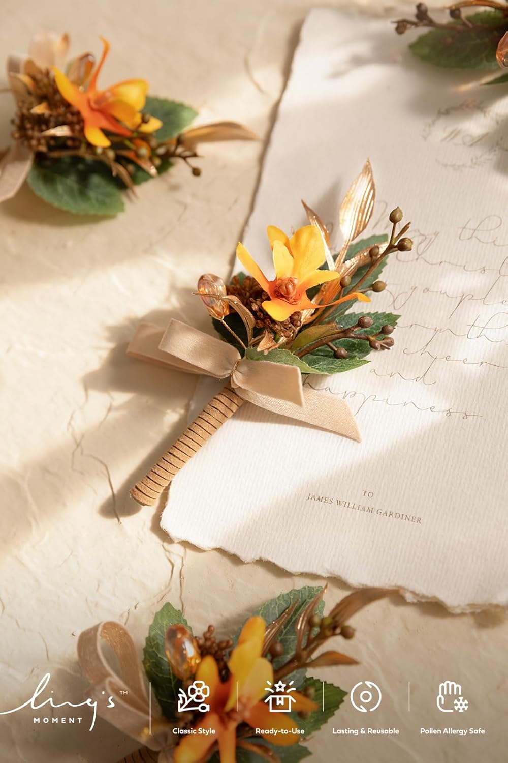 Ling's Moment Boutonniere for Men, 10pcs Groomsmen Guest Boutonniere, Artificial Flowers for Wedding Décor/Prom/Homecoming,etc.Burnt Orange Terracotta