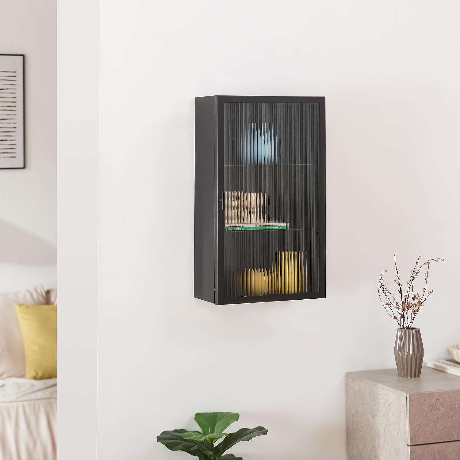 Mobiletto pensile in vetro nero 60x35x15 cm - [en.casa]