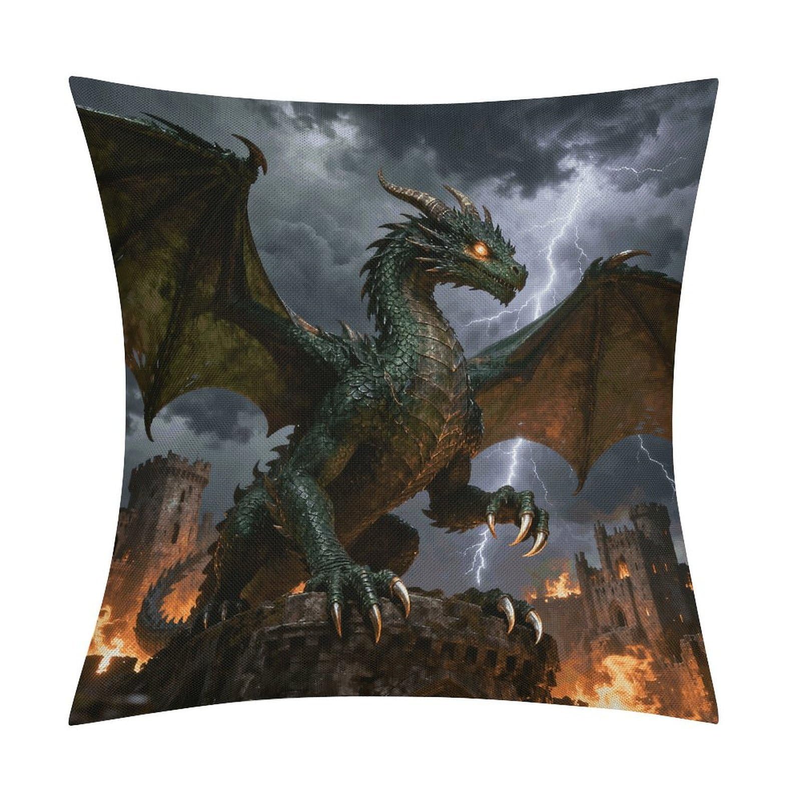 LZQPOEAS Dragon Throw Pillow Covers, Waterproof Faux Linen Pillow Cases with Invisible Zipper, Decorative Square Cushion Covers for Sofa Couch Living Room Bedroom 18x18 Inch