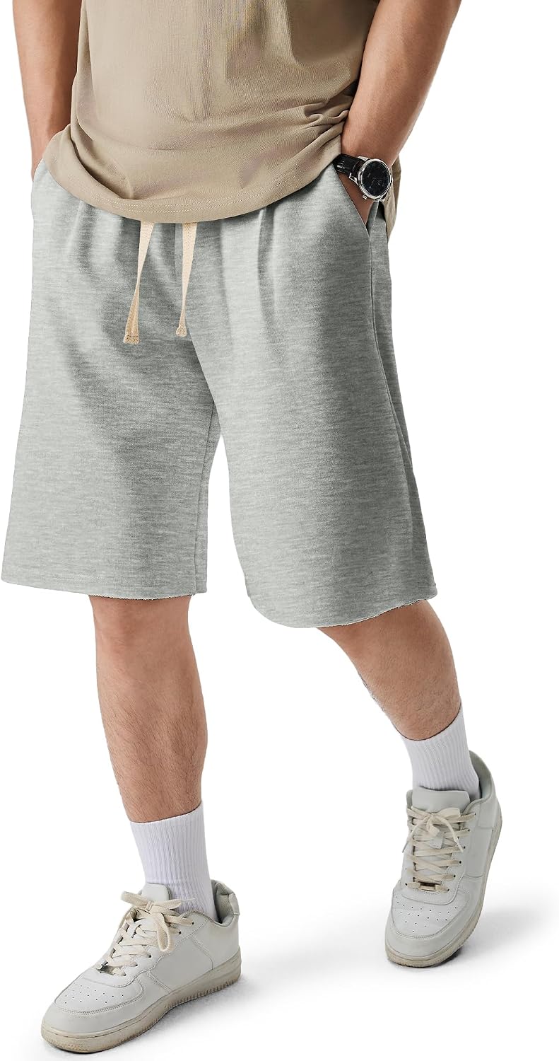 JMIERR Men's Baggy Shorts Casual Drawstring Knee Length Baggy Sweat Shorts Loose-Fit Y2K Raw Hem Workout Shorts