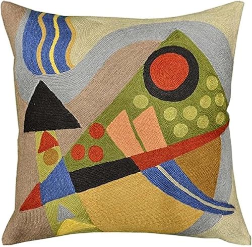Kandinsky - Funda de almohada abstracta, original, moderna, moderna, moderna, contemporánea, casa de campo, silla, sofá, hecho a mano, de lana,