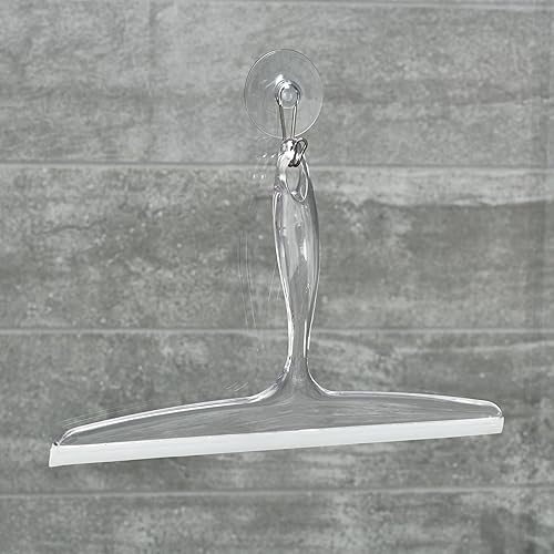 Miniatura 2 de iDesign - Escobilla de baño de plástico para vidrio con soporte de gancho de succión, 12 pulgadas, transparente