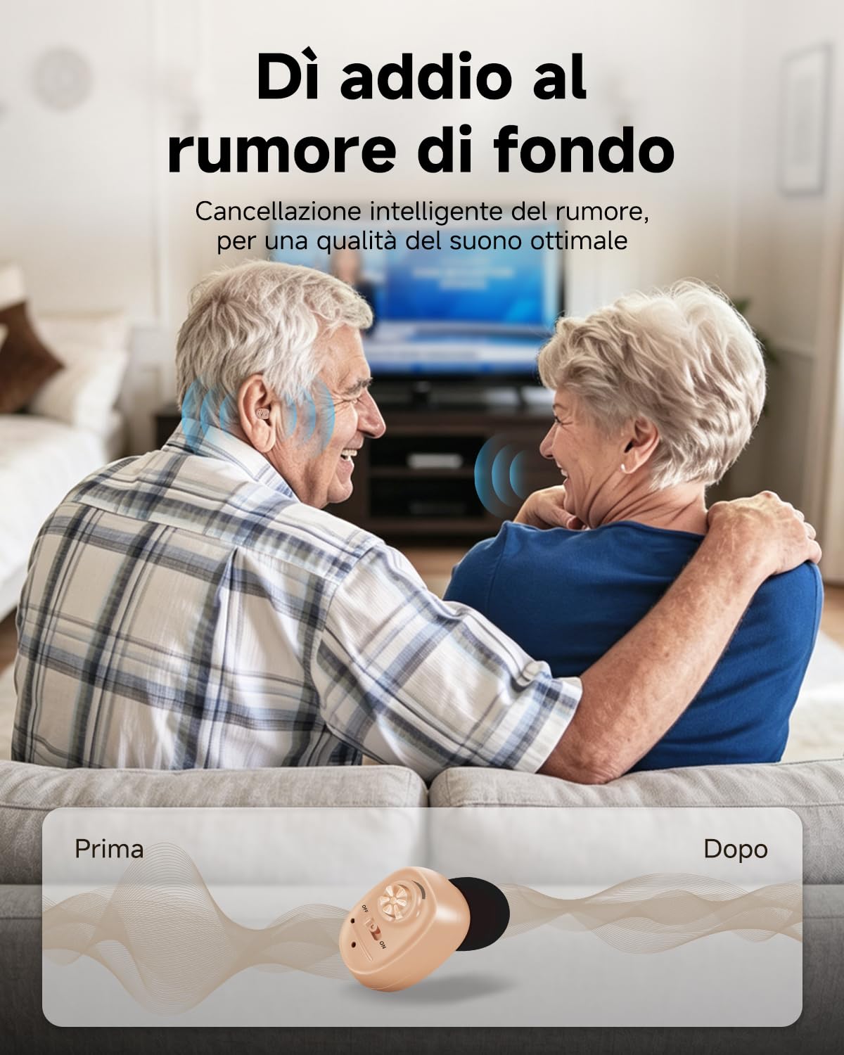 Britzgo Amplificatore Acustico VHP-1607 con Riduzione Intelligente del Rumore, Custodia di Ricarica Portatile, Design Ergonomico a L, Autonomia fino a 48 Ore e Ricarica USB (Beige)