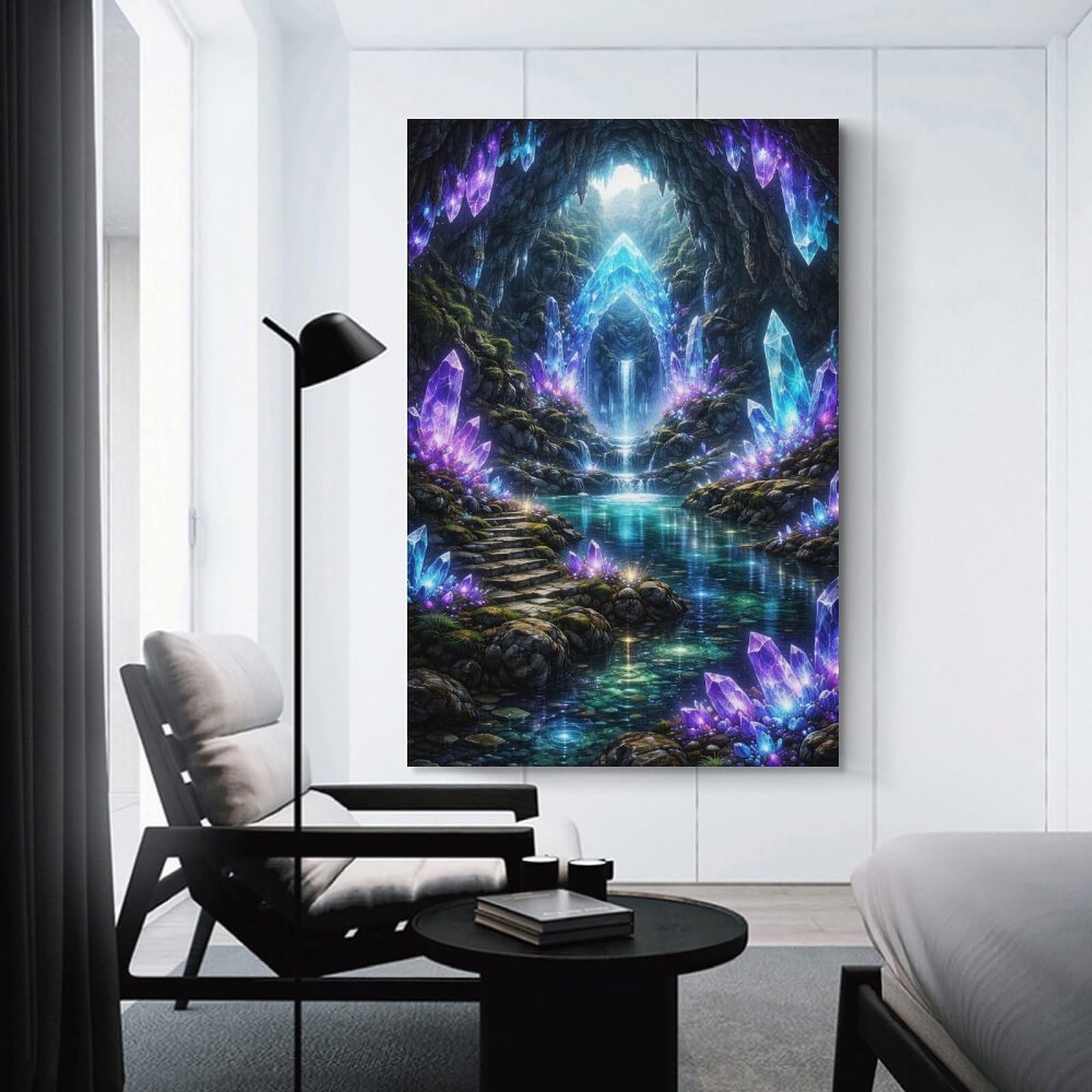 Junmoney Unframe-Style-20 Decorative Wall Artwork Enchanted Crystal Cave Waterfall, 20X30inch(50X75cm), For New Homes, Bedrooms Or Workspaces, Canvas Artwork With Gifting Potential