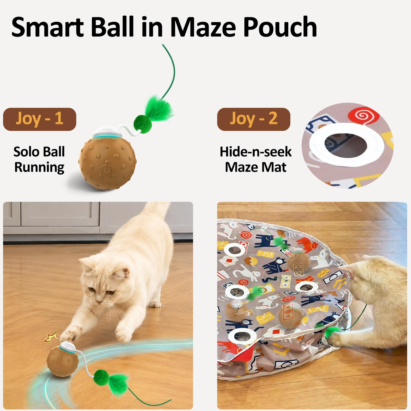 Juguetes para gatos de interior, pelota interactiva y tapete de juego de 9 agujeros, juego de ejercicio de escondite, pelota automática en bolsa, juguete estimulante chirriante de ratón