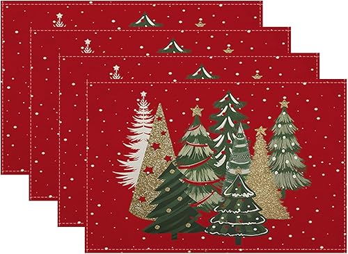 Miniatura 21 de Juego de 4 manteles individuales florales con estampado de bloques de 12 x 18 pulgadas, manteles individuales rectangulares modernos y bohemios con