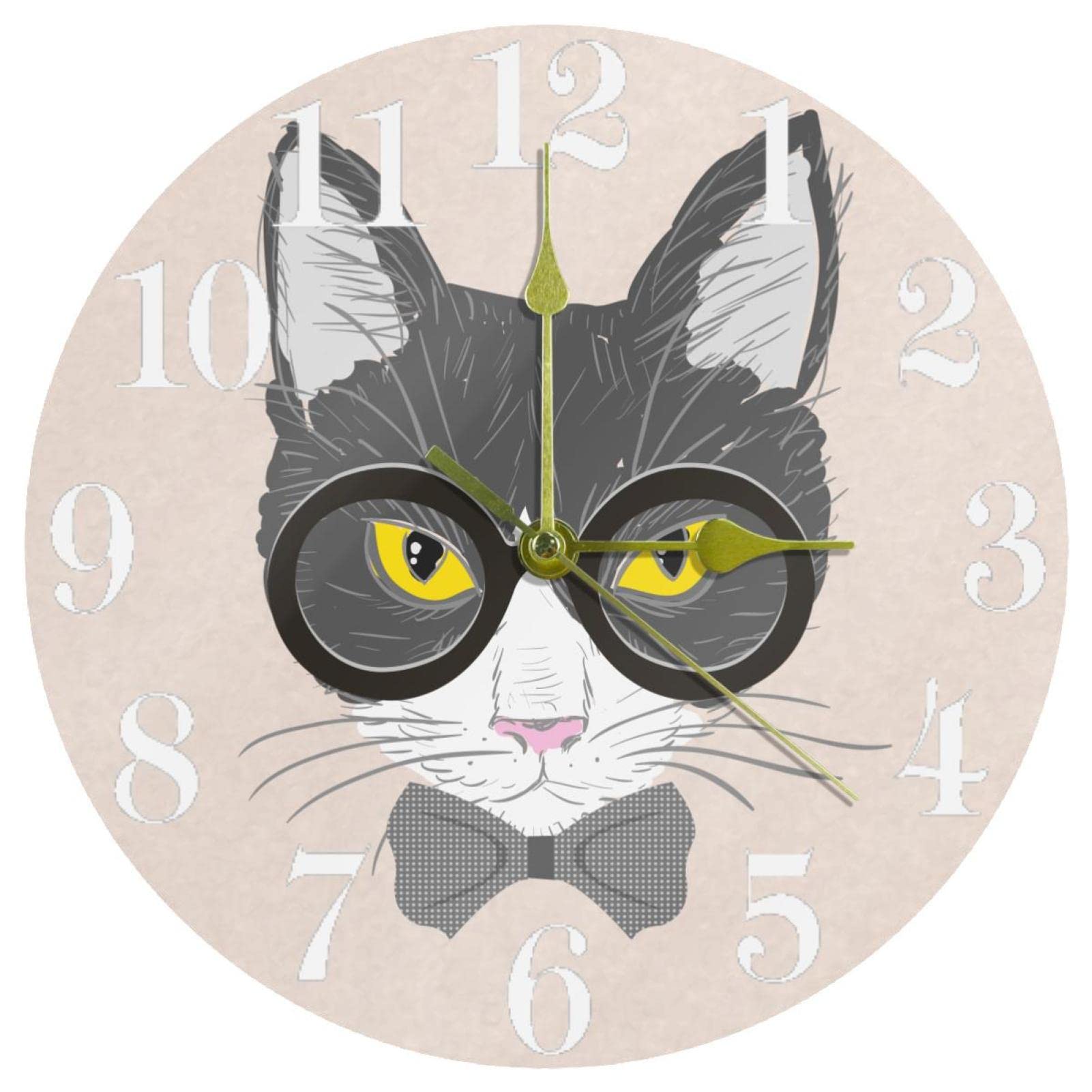 Horloge murale chat avec lunettes 25cm silencieuse pour cuisine et bureau