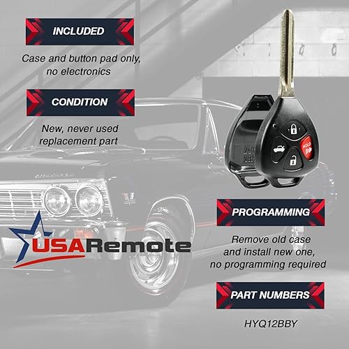 Miniatura 3 de Carcasa para llavero compatible con Toyota Avalon Camry Corolla Venza Entrada sin llave y almohadilla (HYQ12BBY, GQ4-29T) para los años 2008-2014