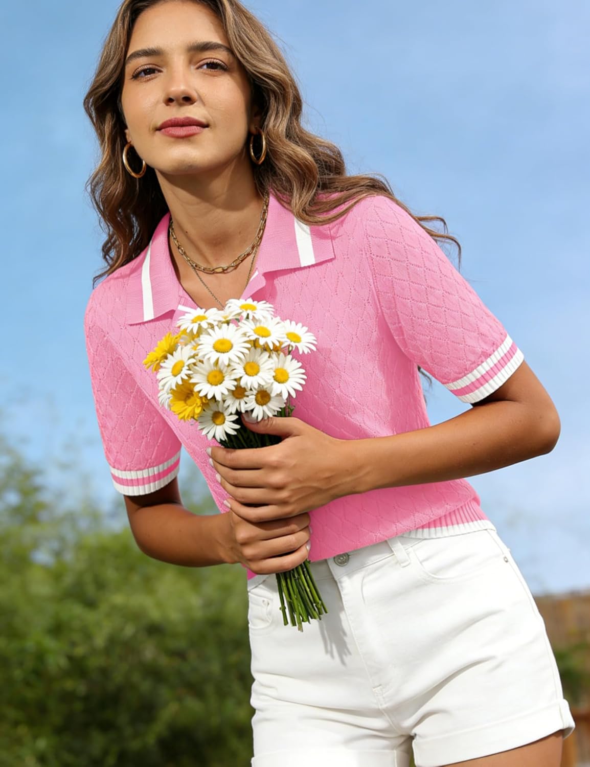 Rapbin Womens Short Sleeve Polo Sweater Knit Collared Pollover Summer V Neck Business Casual Tops - Image 6