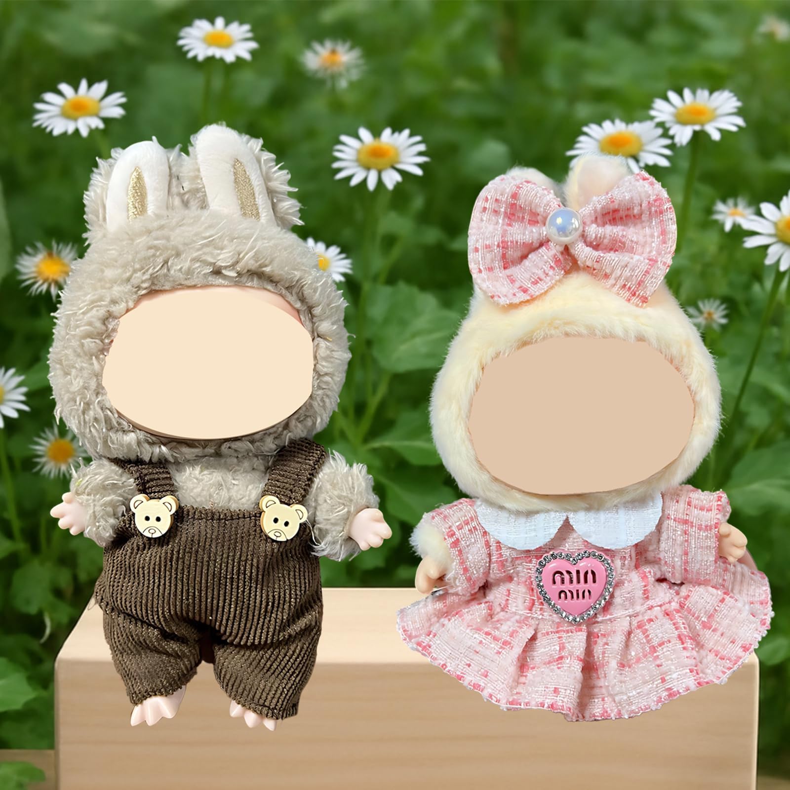 Plush Toy, Black Style Outfit Set for Doll, Toy Girl Clothes for Doll with Headband and Bow Tie,Perfect for Display or Play (2pcs（Green + Pink）) - Image 3 thumbnail