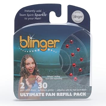 blinger Ultimate Fan Collection Refill Pack - Red | 5 mm | 30 Precision-Cut Glass Crystals | Hair-Safe | Brush Out | Team Spirit, Game Day, Parties, Fun! | Styling Tool Sold Separately