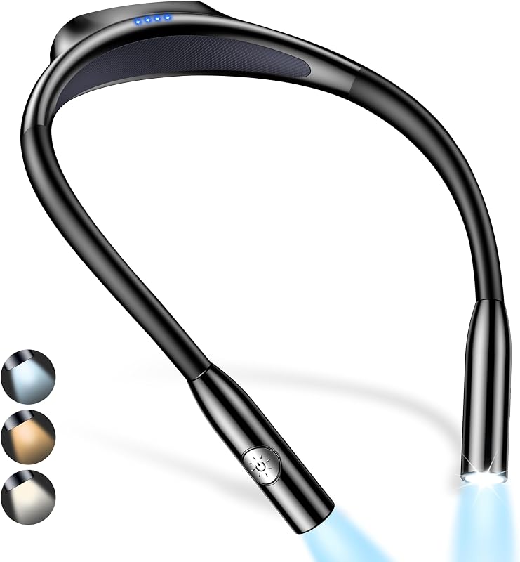 Gritin Book Light,Eye Caring 3 Colors & Stepless Dimming Neck Reading Light | 80+Hrs Runtime, Bendable Round Neck Design, Lightweight for Reading, Knitting, Repairing
