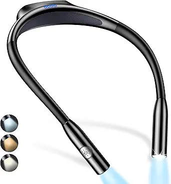 Gritin LED Neck Reading Light,Book Light for Reading in Bed-Eye Caring 3 Colors, Dimmable Brightness, Bendable Arms, 80+Hrs Runtime, Neck Round Design, Comfortable &Lightweight for Crafting, Knitting
