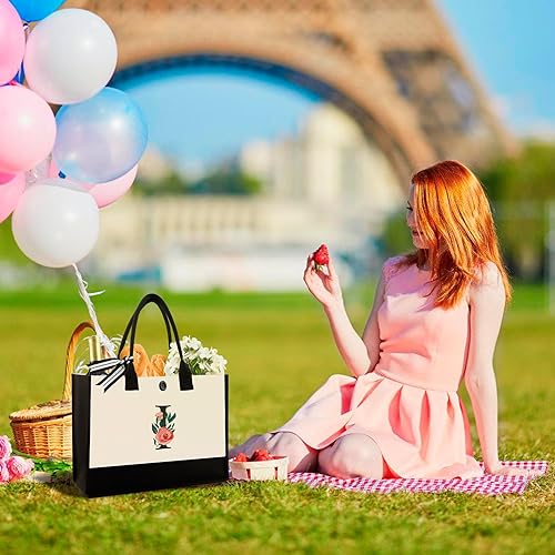 Miniatura 163 de Initial Canvas Tote Bag, Personalized Birthday Gifts for Women Mom Friends Teachers, Monogrammed Tote Bags Suitable for Mother's Day Wedding Beach