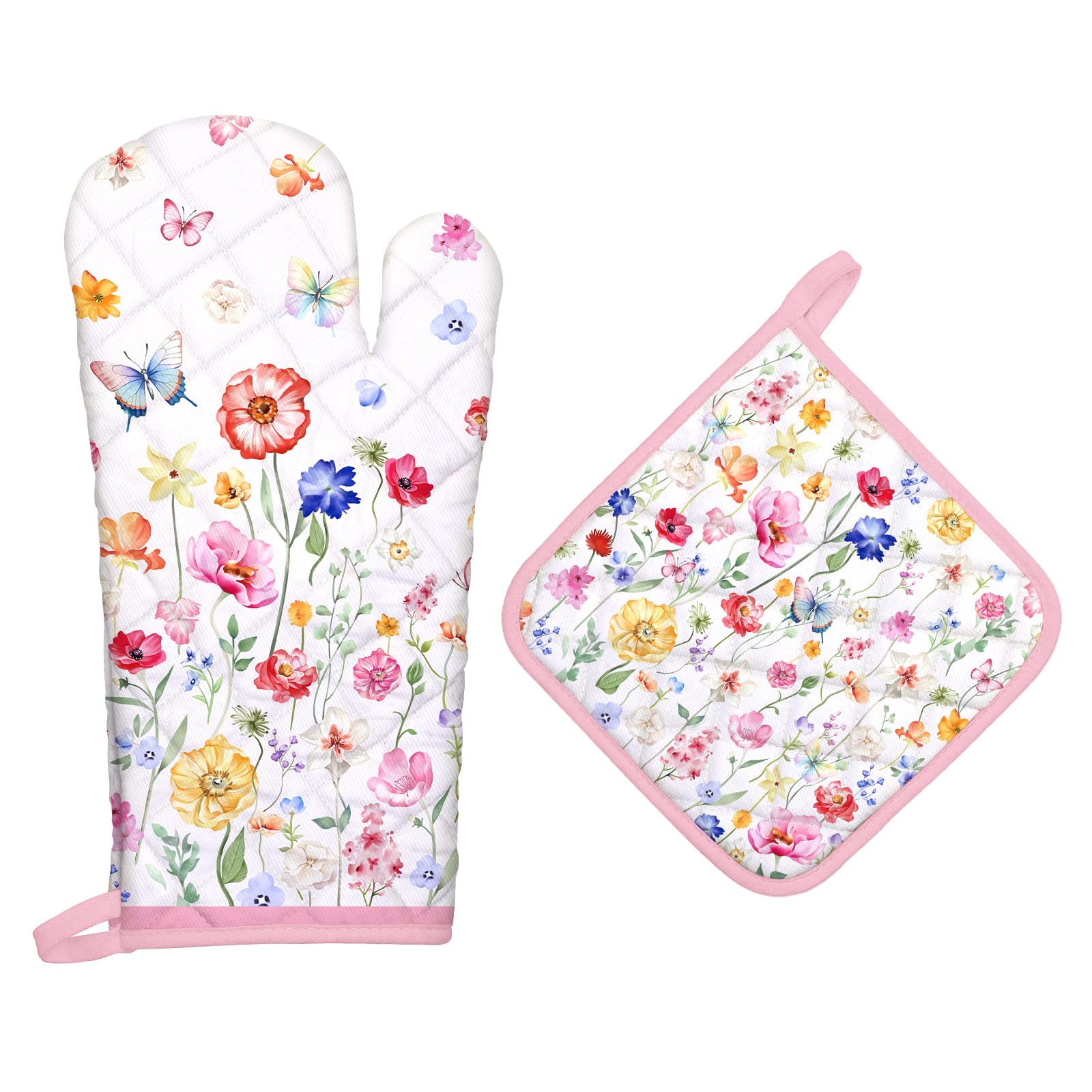 Arquiel Wildflower Oven Mitts and Pot Holders -100% Cotton