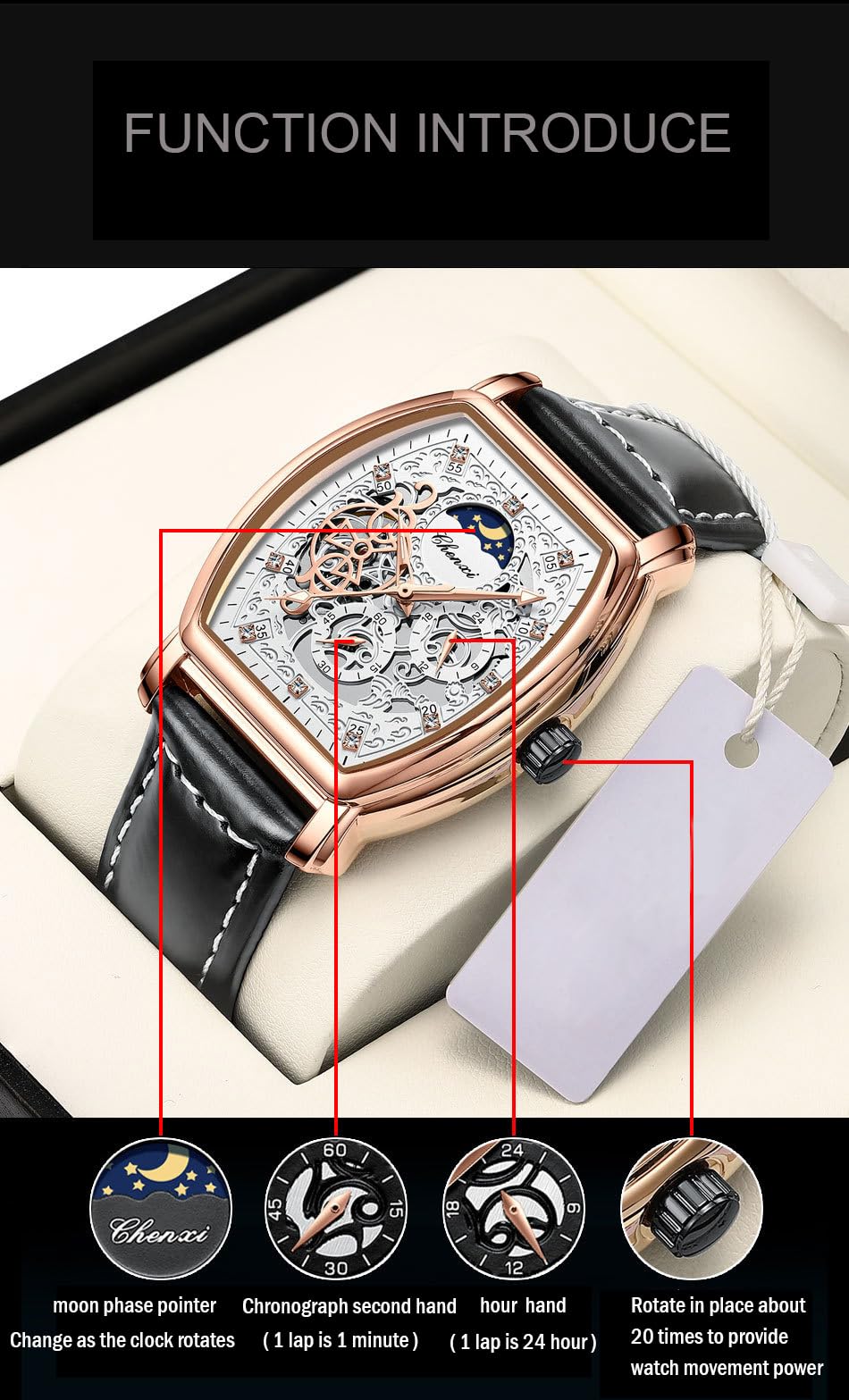 Herrenuhren, automatische mechanische Uhr, Business-Datumsuhr, mechanische Tourbillon-Mode, Lederuhren für Herren